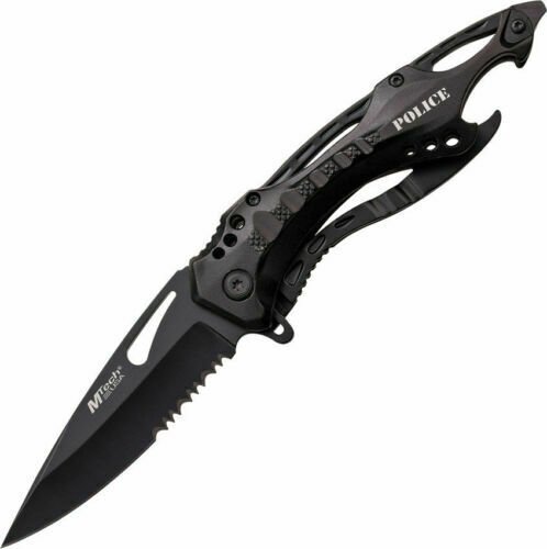 MTECH USA MT-705BK, Black Half-Serrated Blade, Black Handle
